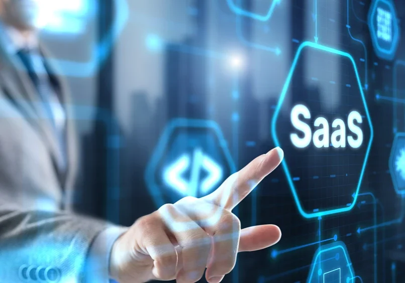 Person interacting with SaaS digital interface.